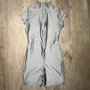 Grey bodycon dress with high neck and zipper
